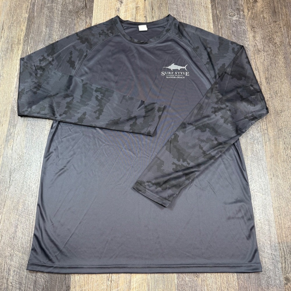 Surf Style Madeira Beach FL Mens L Grey UPF 50+ Performance Long Sleeve Shirt